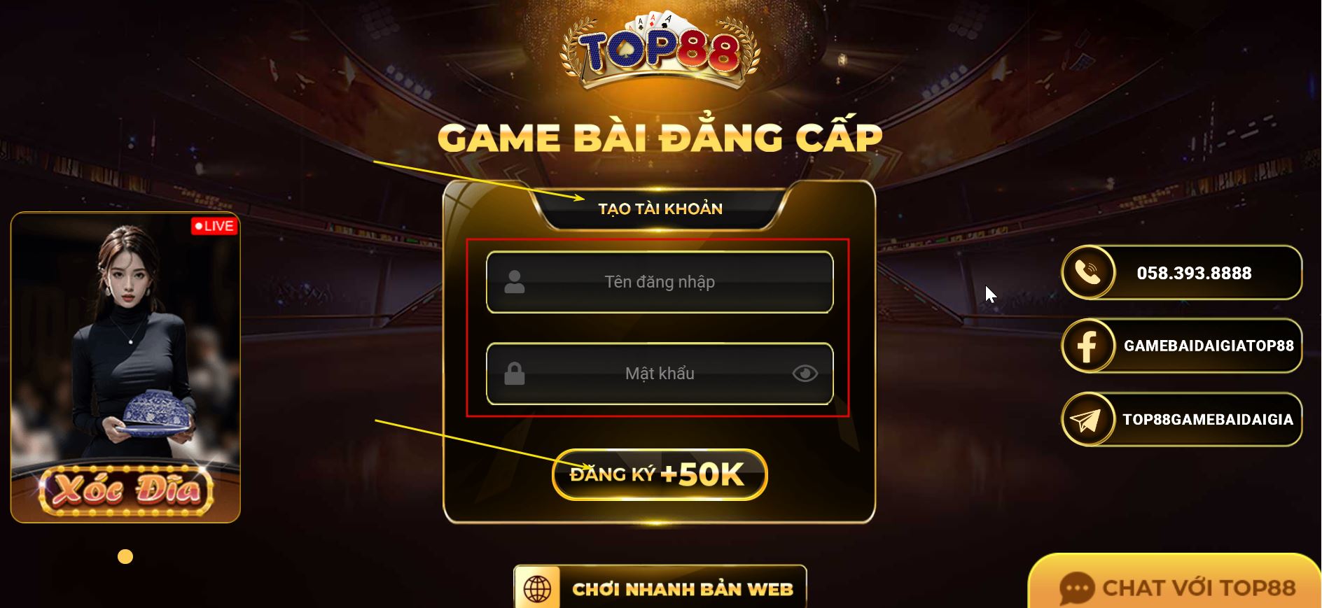 đăng ký top88 điện thoại