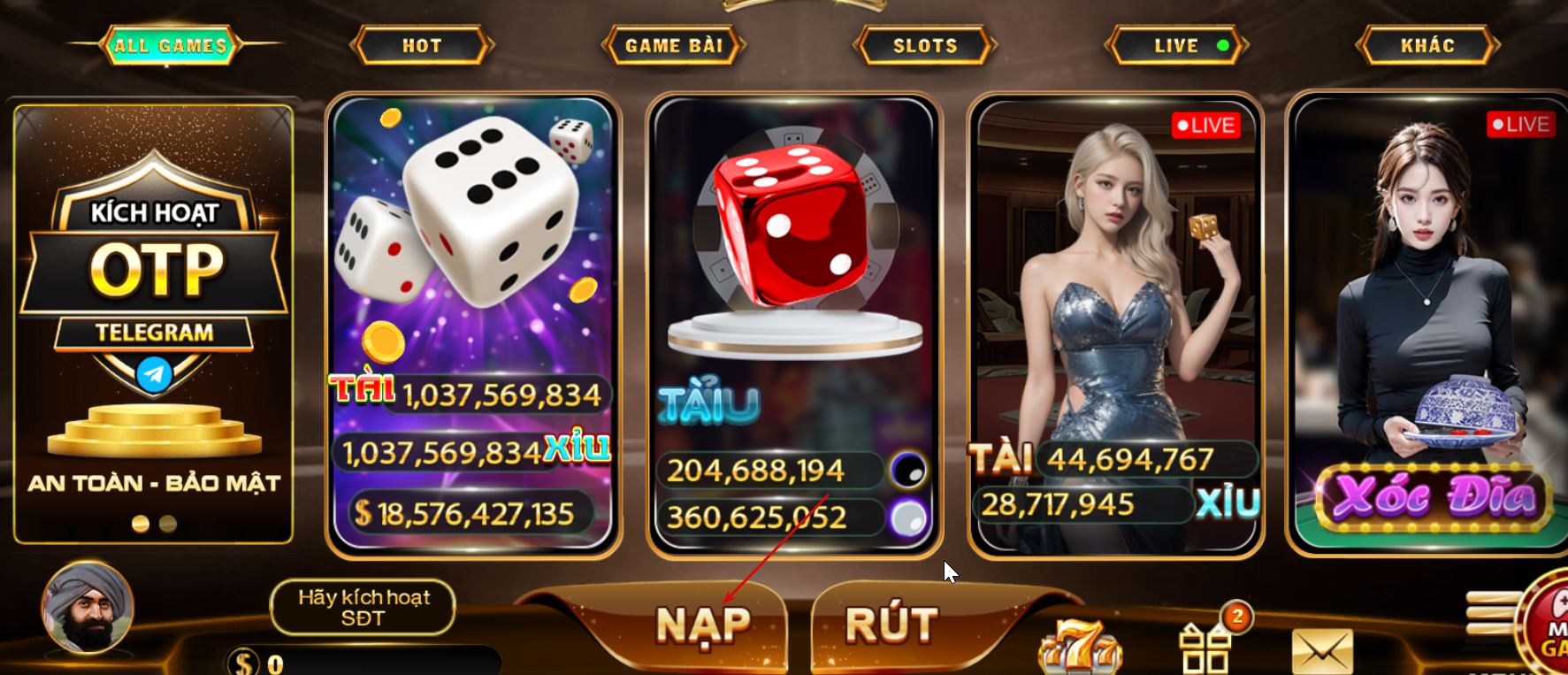 Nạp tiền ngân hàng bước 2