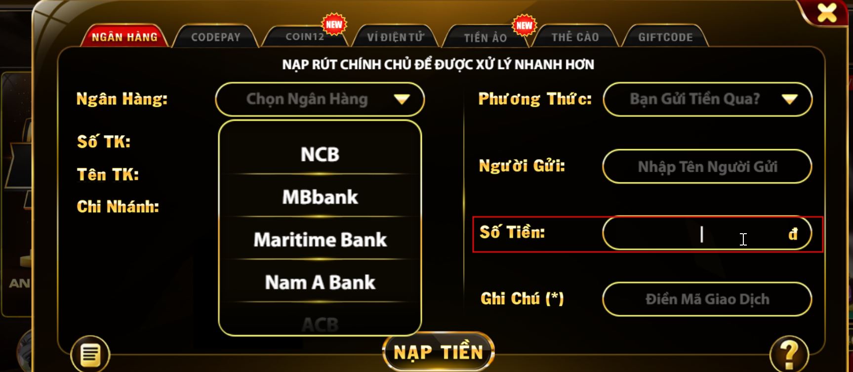 Số tiền gửi