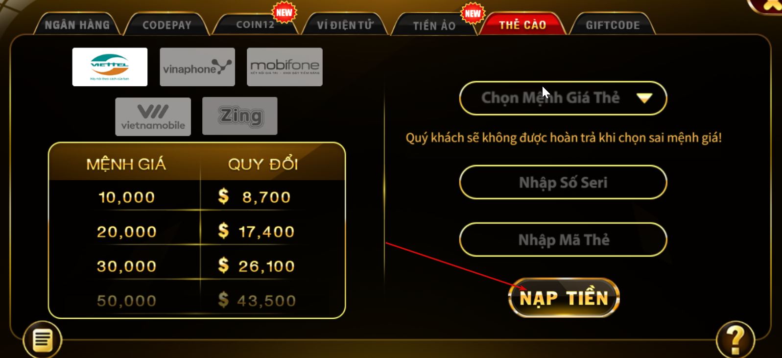 Nạp tiền thẻ cào