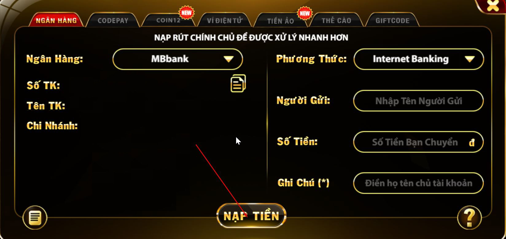 Hoàn thành nạp tiền