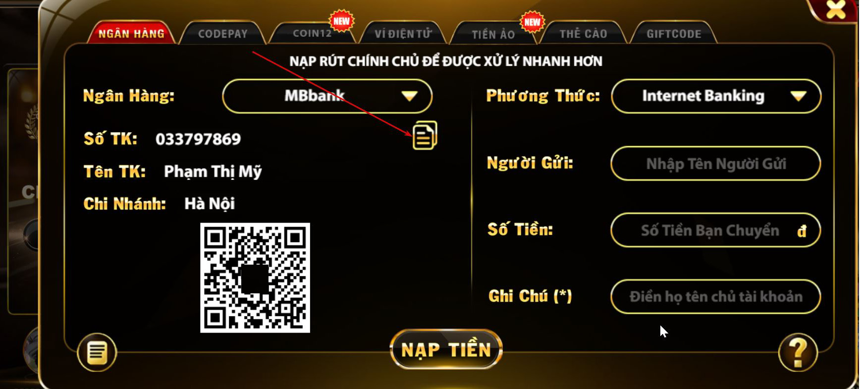 Thông tin gửi tiền Top88