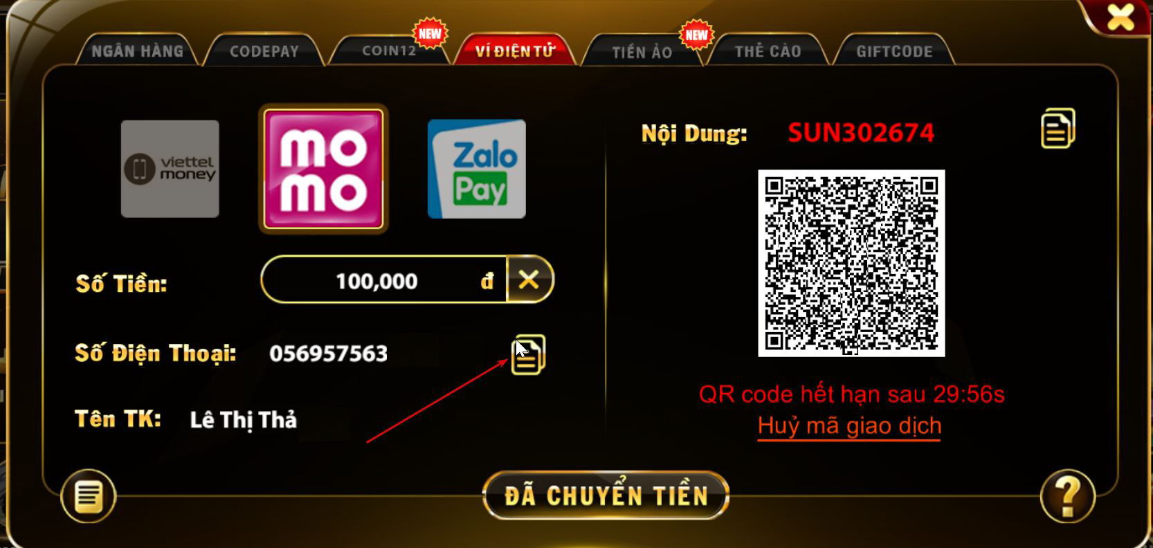 Lấy thông tin gửi tiền