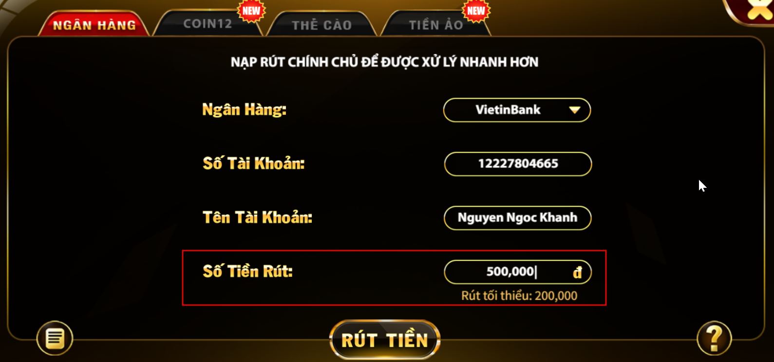 Số tiền muốn rút